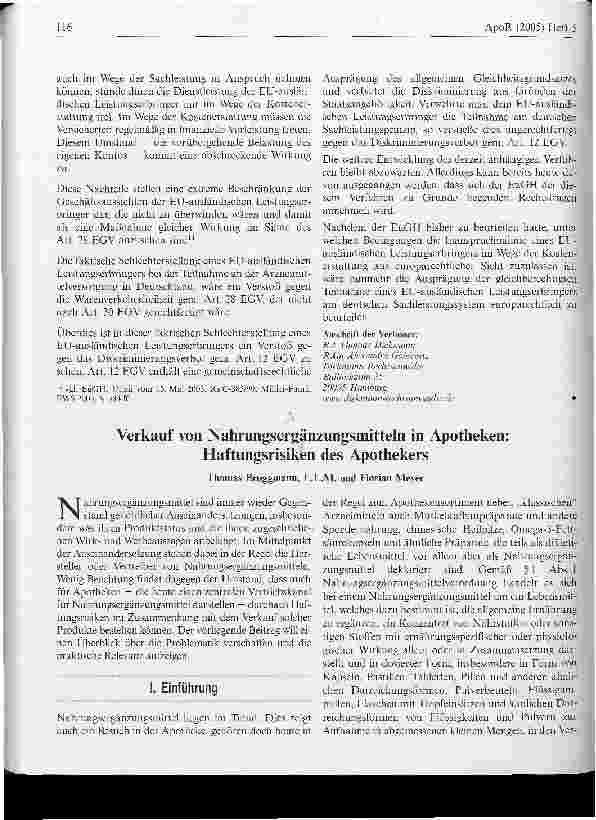 Vorschauseite 1: Verkauf von Nahrungsergänzungsmitteln in Apotheken: Haftungsrisiken des Apothekers