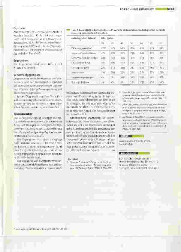 Vorschauseite 2: Systematischer Literaturreview zu bildgebenden Darstellungen spinaler Degenerationen in asymptomatischen Populationen