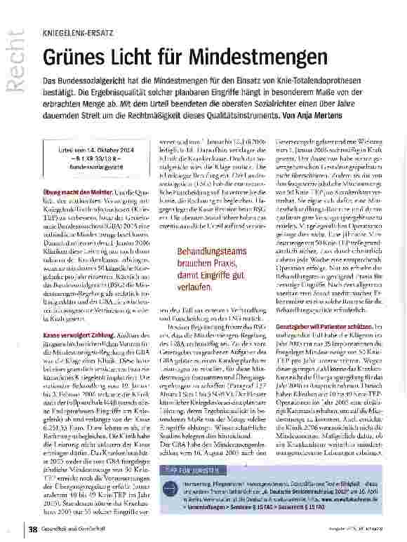 Vorschauseite 1: Grünes Licht für Mindestmengen