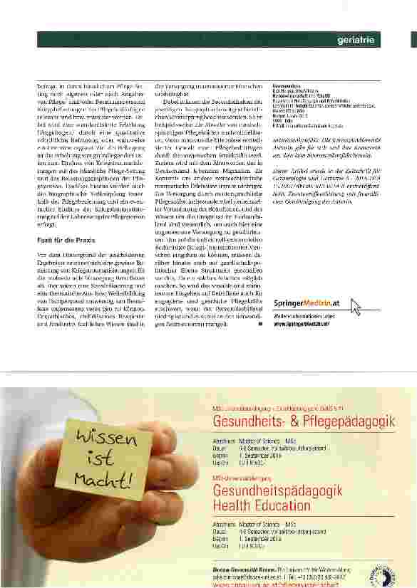 Vorschauseite 4: Zweiter Weltkrieg und pflegerische Versorgung heute