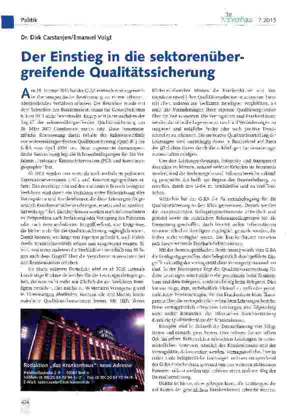 Vorschauseite 1: Der Einstieg in die sektorenüber-greifende Qualitätssicherung