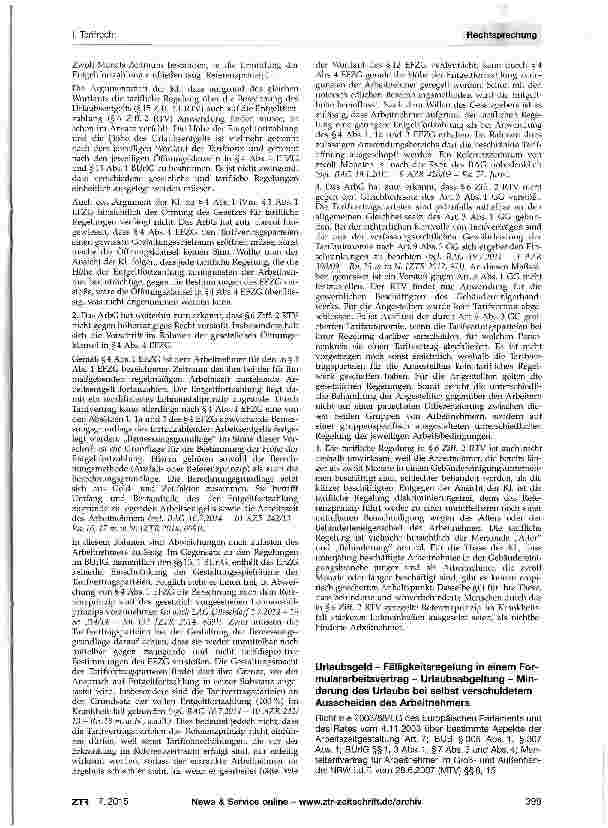 Vorschauseite 2: Entgeltfortzahlung im Krankheitsfall -Referenzzeitraum von 12 MonatenEFZG §3 Abs. 1, §4 Abs. 4; GG Art. 3; TVG §!; RTV Gebäudereinigung vom 28.6.2011 §6