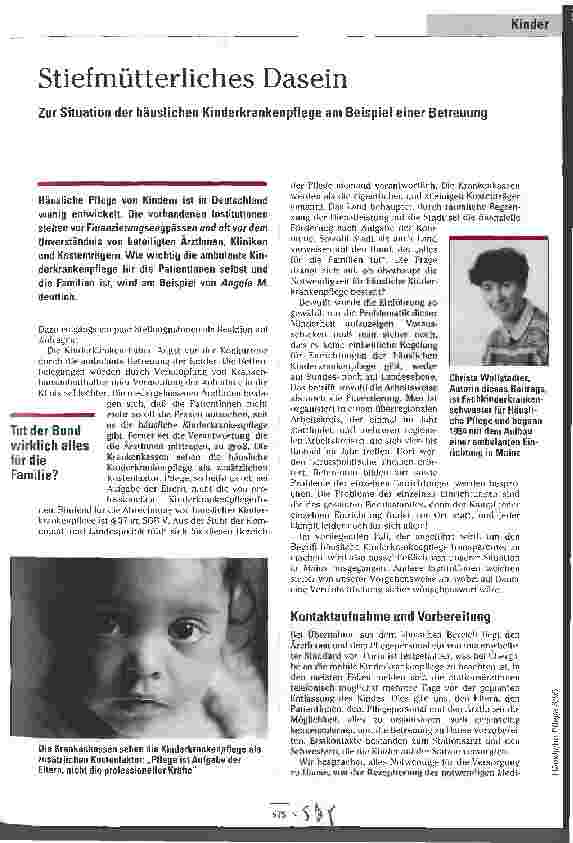 Vorschauseite 1: Stiefmütterliches Dasein Zur Situation der häuslichen Kinderkrankenpflege am Beispiel einer Betreuung