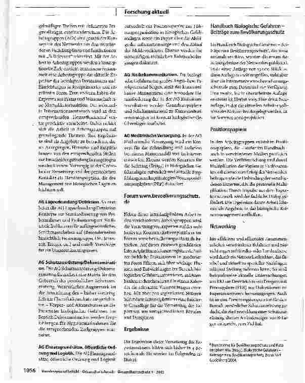 Vorschauseite 2: Interdisziplinäres Expertennetzwerk Biologische Gefahrenanlagen