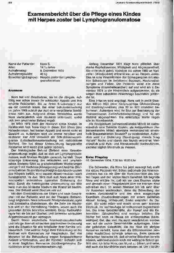 Vorschauseite 1: Examensbericht über die Pflege eines Kindes mit Herpes zoster bei Lymphogranulomatose