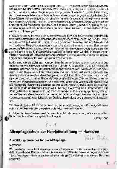 Vorschauseite 1: Altenkrankenpflegeschule der Henriettenstiftung - Hanover Ausbildungsbewerber für die Altenpflege