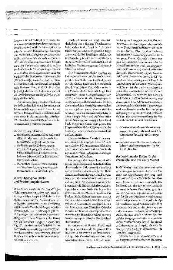Vorschauseite 2: Abschätzung der Aufnahme von Pflanzenschutzmittel-Rückständen in der Nahrung mit neuen Verzehrsmengen für Kinder