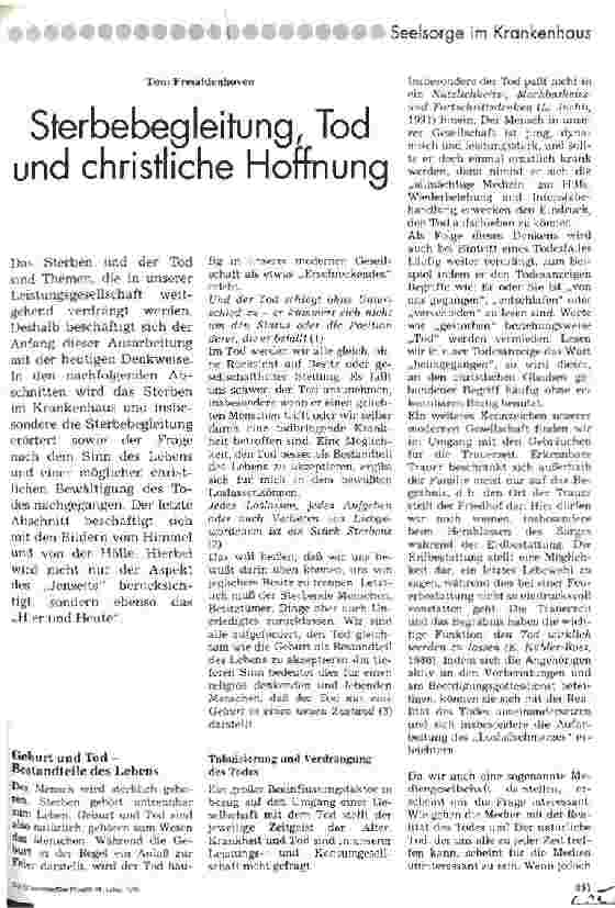 Vorschauseite 1: Sterbebegleitung, Tod und christliche Hoffnung