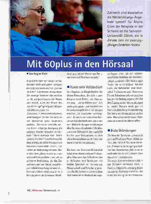 Vorschauseite 1: Mit 60 plus in den Hörsaal