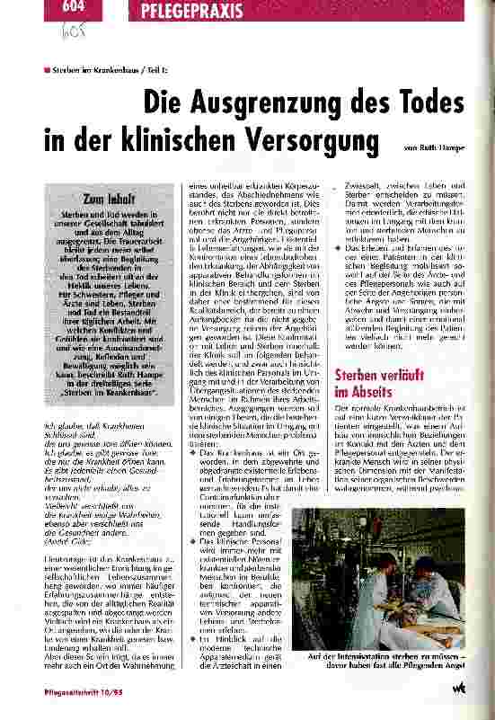 Vorschauseite 1: Die Ausgrenzung des Todes in der klinischen Versorgung Sterben im Krankenhaus Teil 1