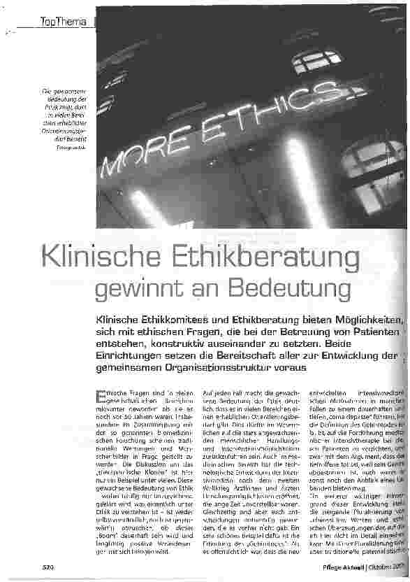 Vorschauseite 1: Klinische Ethikberatung gewinnt an Bedeutung