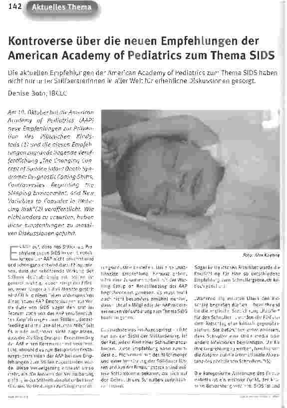Vorschauseite 1: Kontroverse über die neuen Empfehlungen der American Academy of Pediatrics zum Thema SIDS