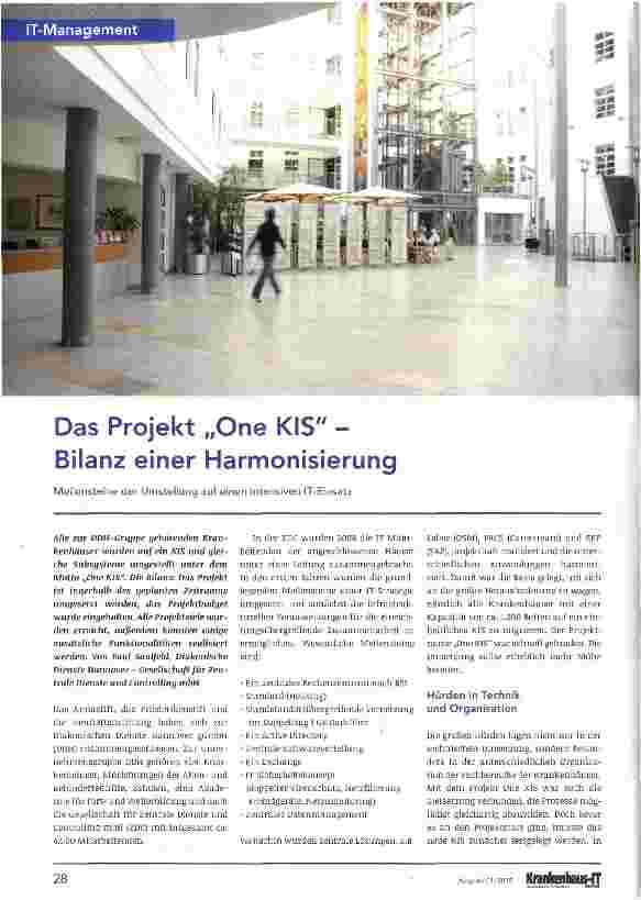 Vorschauseite 1: Das Projekt „One KIS -Bilanz einer Harmonisierung