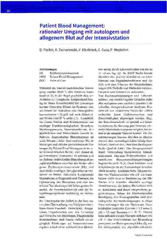 Vorschauseite 1: Patient Blood Management: rationaler Umgang mit autologem und allogenem Blut auf der Intensivstation