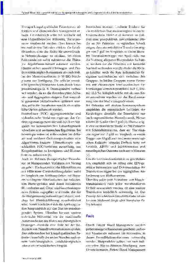 Vorschauseite 2: Patient Blood Management: rationaler Umgang mit autologem und allogenem Blut auf der Intensivstation