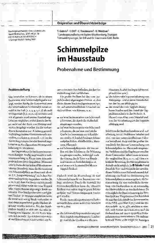 Vorschauseite 1: Schimmelpilze im Hausstaub - Probenahme und Bestimmung