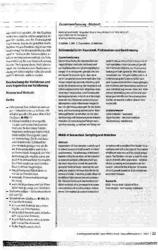 Vorschauseite 3: Schimmelpilze im Hausstaub - Probenahme und Bestimmung