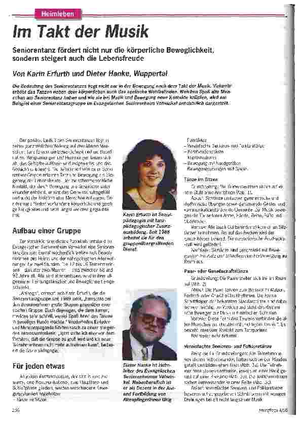 Vorschauseite 1: Im Takt der Musik Seniorentanz fördert nicht nur die körperliche Beweglichkeit, sondern steigert auch die Lebensfreude