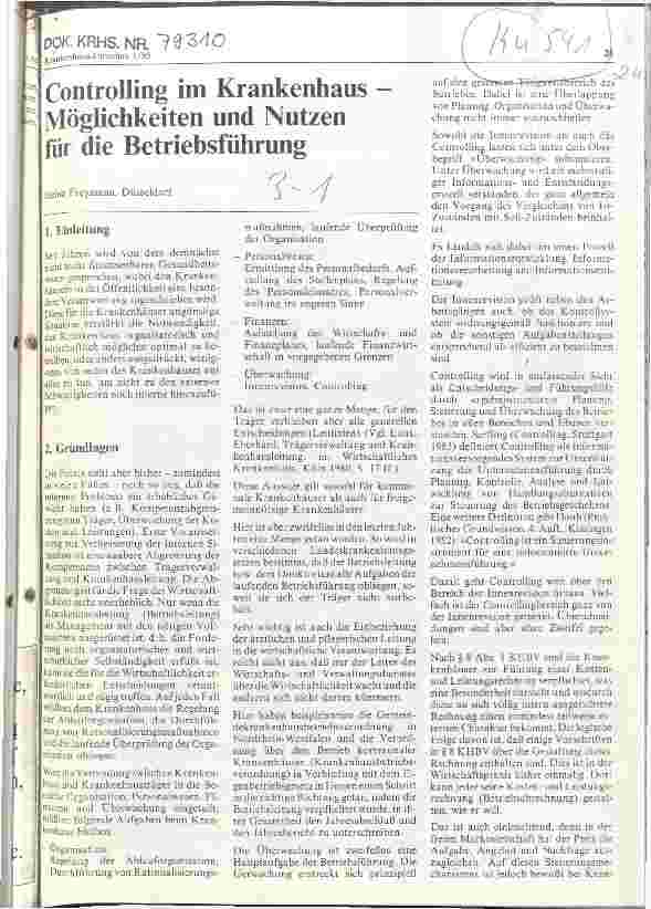 Vorschauseite 1: Controlling im Krankenhaus - Möglichkeiten und Nutzen für die Betriebsführung