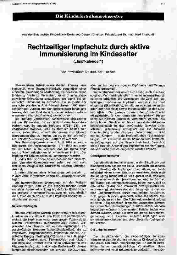 Vorschauseite 1: Rechtzeitiger Impfschutz durch aktive Immunisierung im Kindesalter