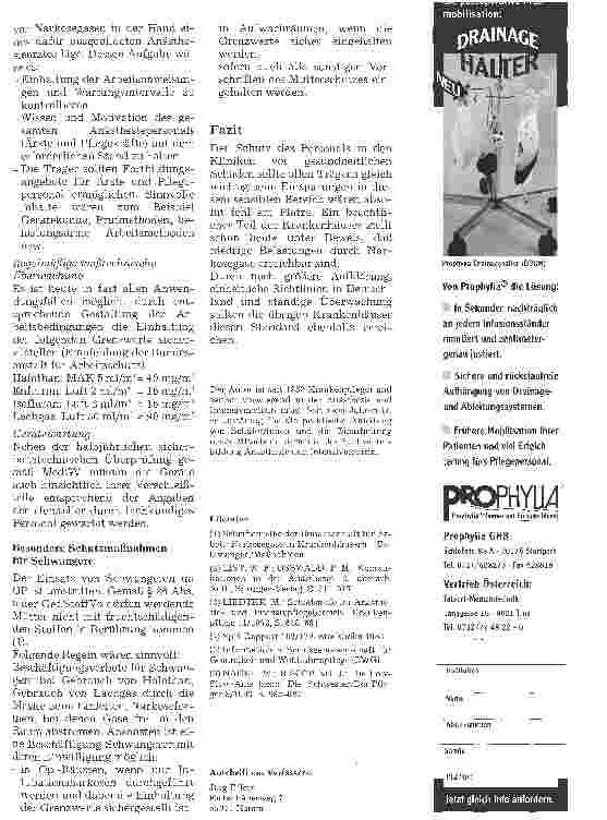 Vorschauseite 5: Aktuelle Gesichtspunkte zur Narkosegasbelastung am Arbeitsplatz
