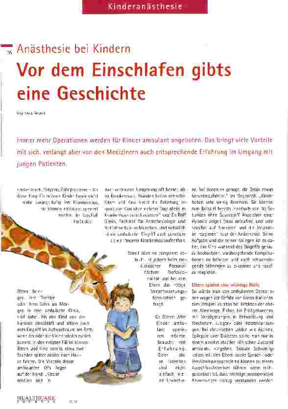 Vorschauseite 1: Anästhesie bei Kindern Vor dem Einschlafen gibts eine Geschichte