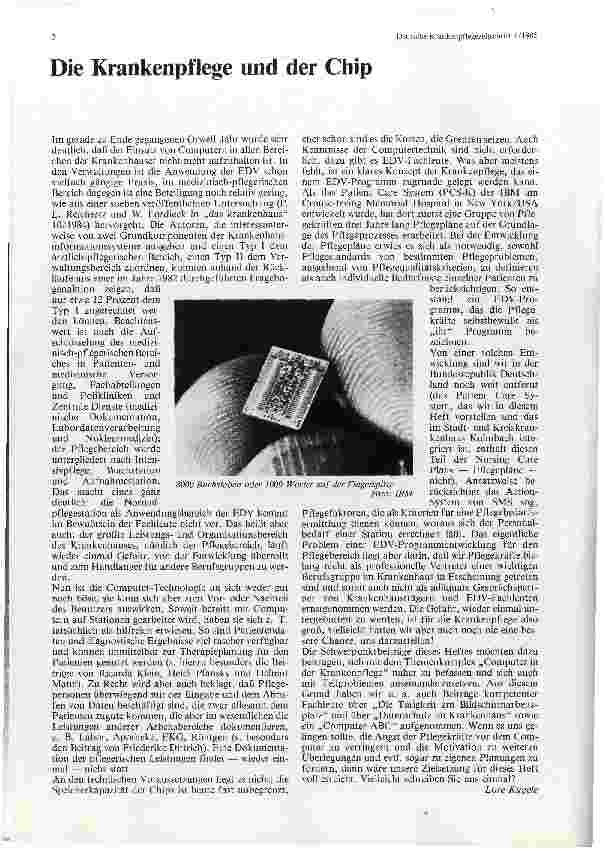 Vorschauseite 1: Die Krankenpflege und der Chip
