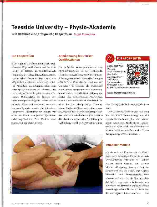 Vorschauseite 1: Teesside University - Physio-Akademie