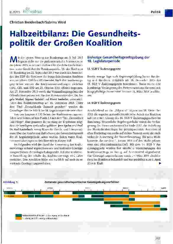 Vorschauseite 1: Halbzeitbilanz: Die Gesundheits politik der Großen Koalition