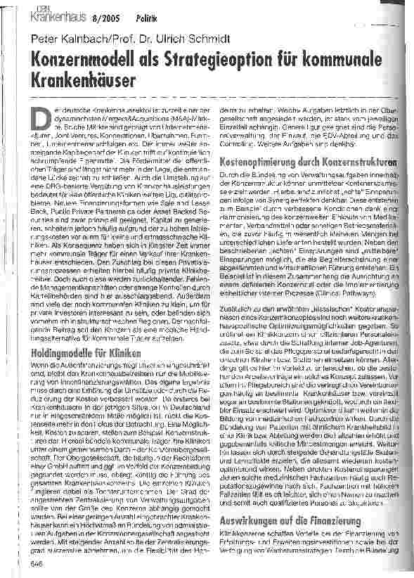 Vorschauseite 1: Konzernmodell als Strategieoption für kommunale Krankenhäuser