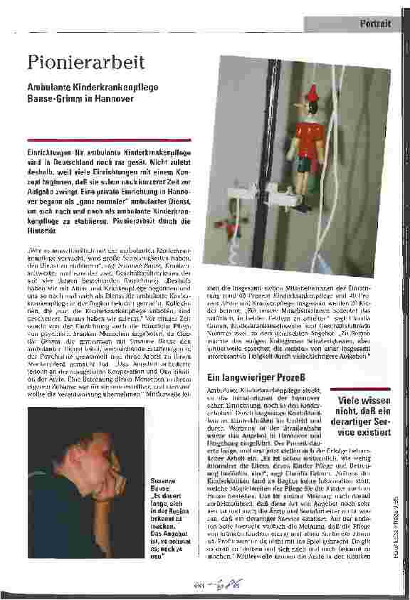 Vorschauseite 1: Pionierarbeit Ambulante Kinderkrankenpflege Banse-Grimm in Hannover