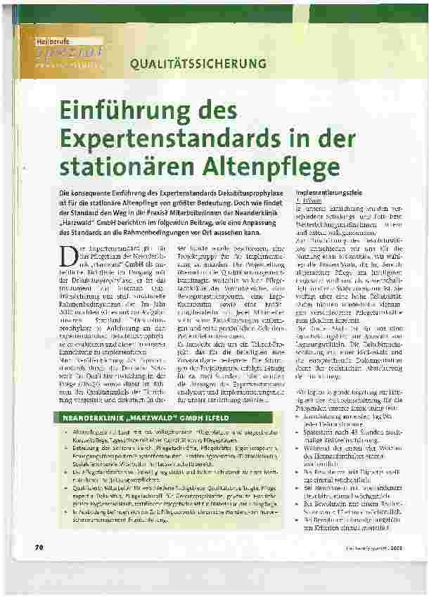 Vorschauseite 1: Einführung des Expertenstandards in der stationären Altenpflege