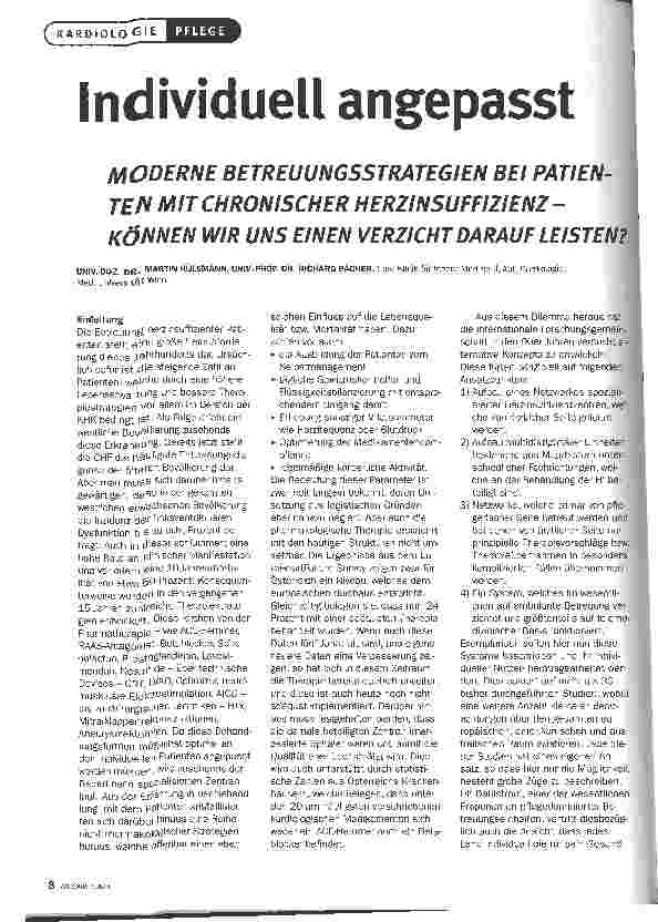 Vorschauseite 1: Individuell angepasstMODERNE BETREUUNGSSTRATEGIEN BEI PATIENTEN MIT CHRONISCHER HERZINSUFFIZIENZ-KÖNNEN WIR UNS EINEN VERZICHT DARAUF LEISTEN?