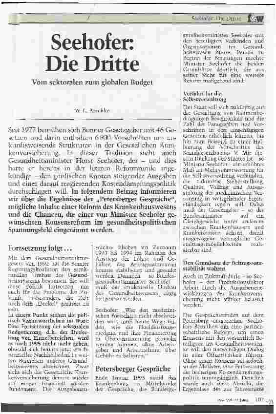 Vorschauseite 1: Seehofer: Die Dritte Vom sektoralen zum globalen Budget