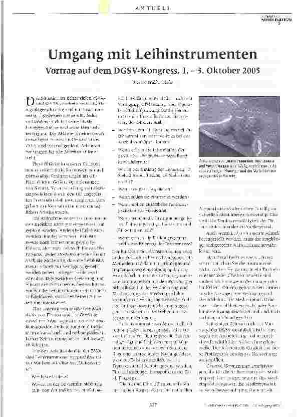 Vorschauseite 1: Umgang mit LeihinstrumentenVortrag auf dem DGSV-Kongress, 1. - 3. Oktober 2005