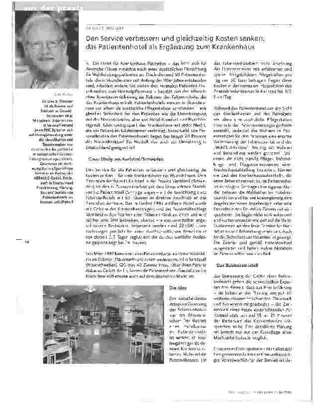 Vorschauseite 1: Den Service verbessern und gleichzeitig Kosten senken: das Patientenhotel als Ergänzung zum Krankenhaus