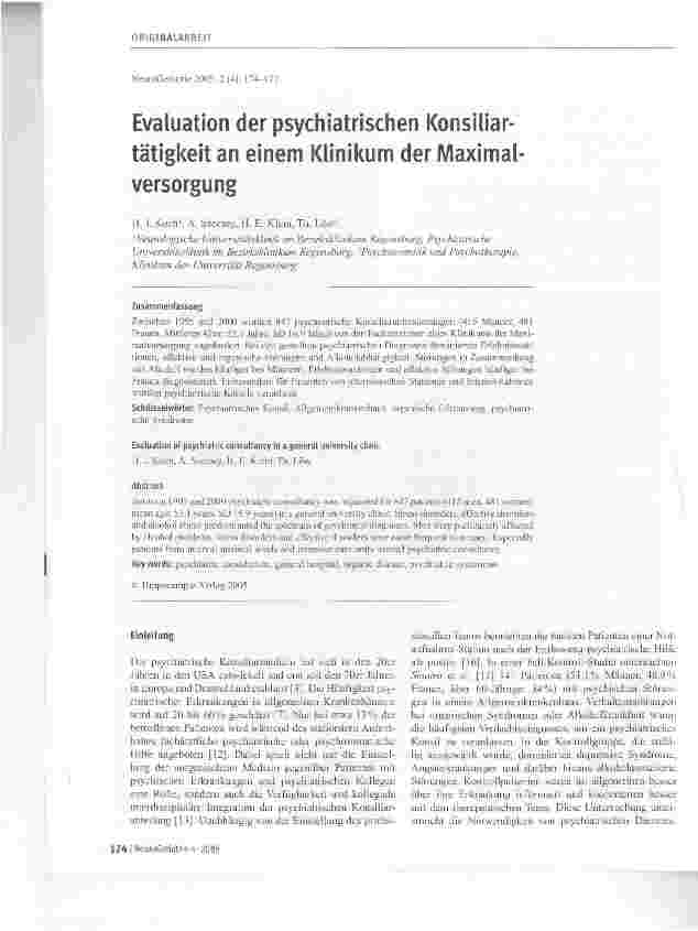 Vorschauseite 1: Evaluation der psychiatrischen Konsiliartätigkeit an einem Klinikum der Maximalversorgung