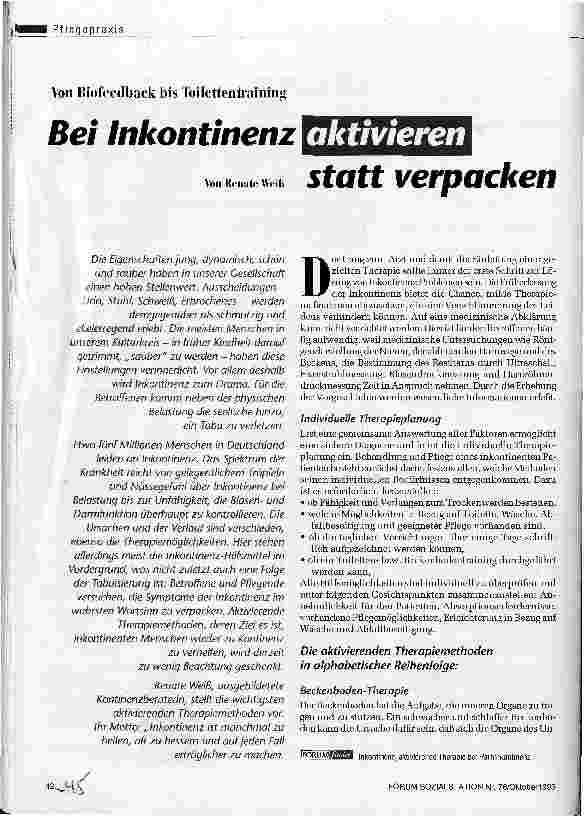 Vorschauseite 1: Bei Inkontinenz aktivieren statt verpacken Von Biofeedback bis Toilettentraining