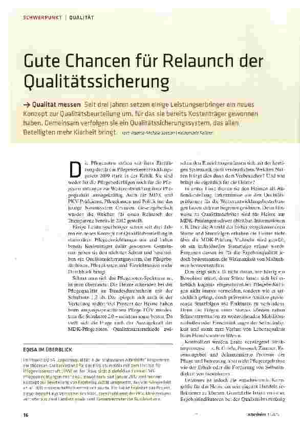 Vorschauseite 1: Gute Chancen für Relaunch der Qualitätssicherung