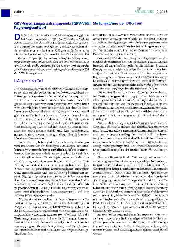 Vorschauseite 1: GKV-Versorgungsstärkungsgesetz (GKV-VSG): Stellungnahme der DKG zumRegierungsentwurf