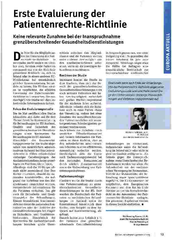 Vorschauseite 1: Erste Evaluierung der Patientenrechte-Richtlinie