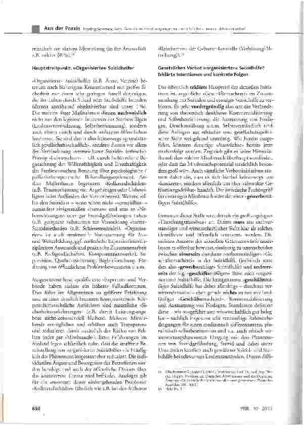 Vorschauseite 4: Gesetzliches Verbot »organisierter« Freitodhilfe bei schweren Leidenszuständen? Eine gefährliche Einschränkung von Lebensschutz, Patientenrechten und verantwortungsbewusster ärztl…