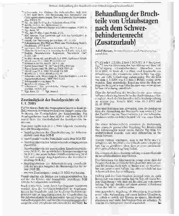 Vorschauseite 1: Behandlung der Bruchteile von Urlaubstagen nach dem Schwerbehindertenrecht (Zusatzurlaub)