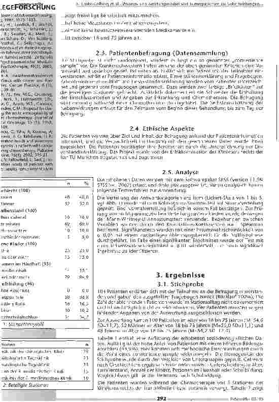 Vorschauseite 4: Wissensund Beratungsbedarf von Tumorpatienten zu Neben-wirkungen der Chemotherapie