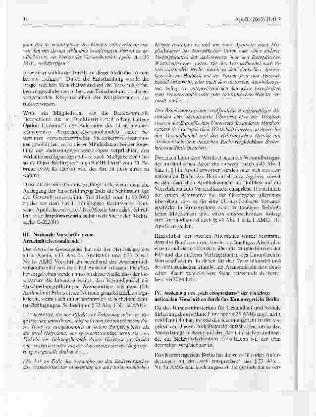 Vorschauseite 2: Arzneimittelversandhandel erneut in der Diskussion Stellungnahme zu dem Urteil des Kammergerichts Berlin