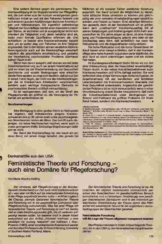 Vorschauseite 1: Feministische Theorie und Forschung auch eine Domäne der Pflegeforschung