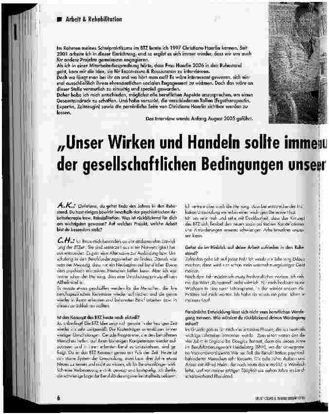 Vorschauseite 1: Unser Wirken und Handeln sollte immer auf dem Hintergrund der gesellschaftlichen Bedingungen unserer Zeit beruhen.