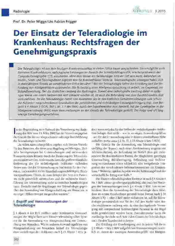Vorschauseite 1: Der Einsatz der Teleradiologie im Krankenhaus: Rechtsfragen der Genehmigungspraxis