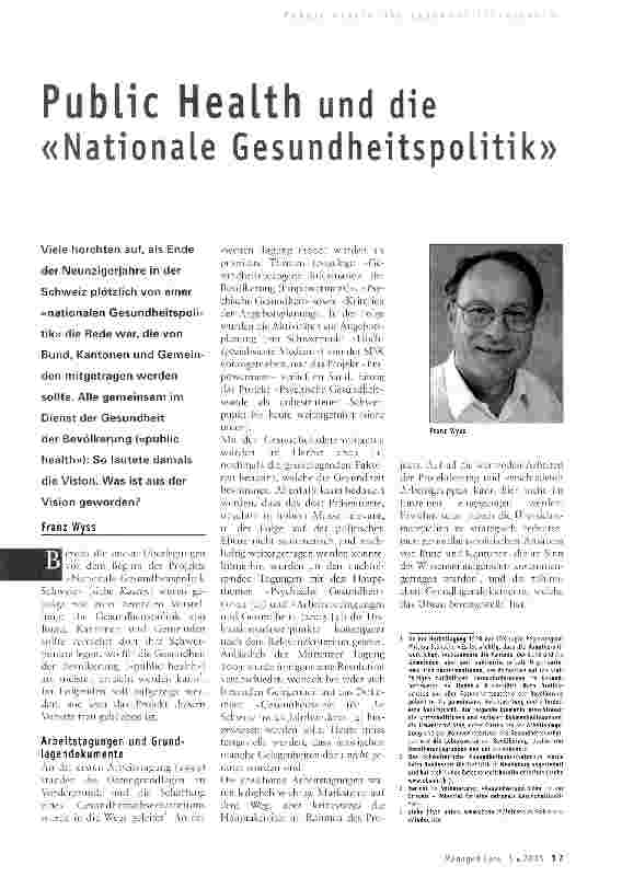Vorschauseite 1: Public Health und die «Nationale Gesundheitspolitik»