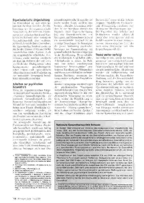 Vorschauseite 2: Public Health und die «Nationale Gesundheitspolitik»